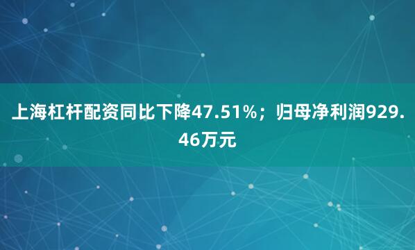 上海杠杆配资同比下降47.51%；归母净利润929.46万元